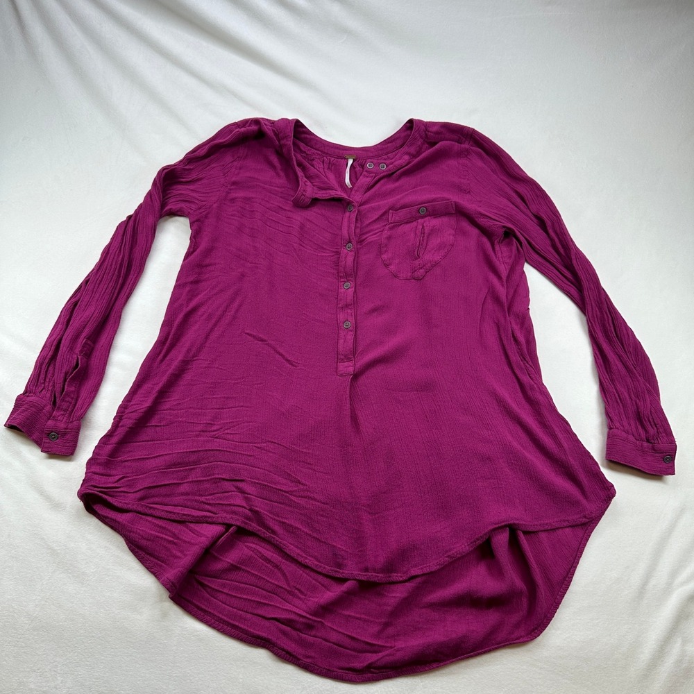 Free People Purple Tunic Shirt Long Sleeve Button Up‎ Pocket Tunic Top Womens S